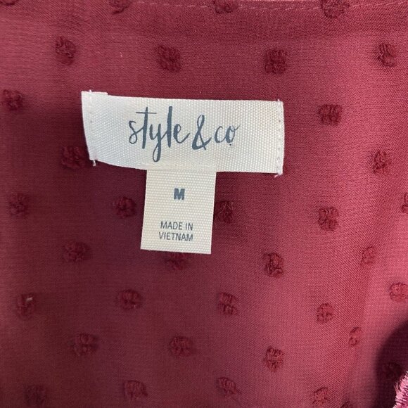 Style & Co NWT Womens Med Eyelet Red 2-pc 3/4 Bell Sleeve Velvet Sheer Tunic Top - Picture 8 of 13